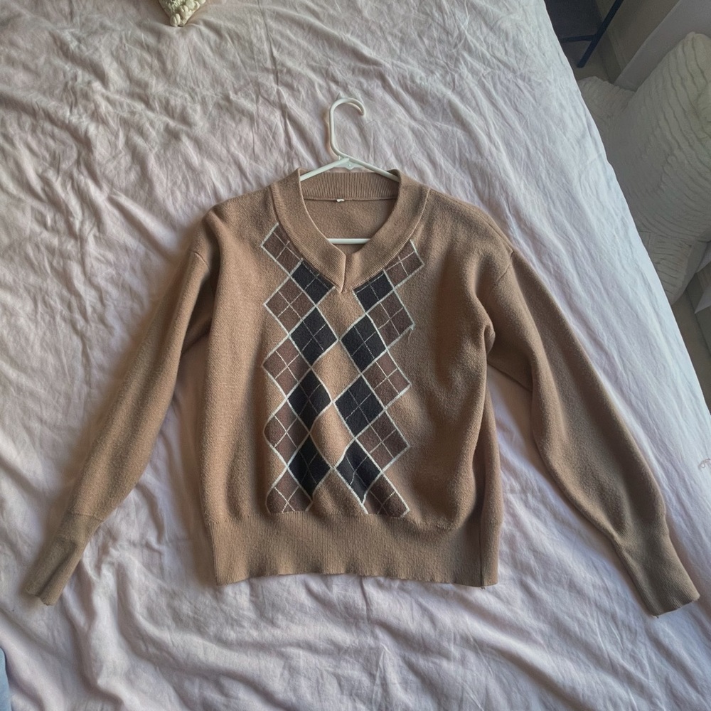 brown argyle sweater from shein